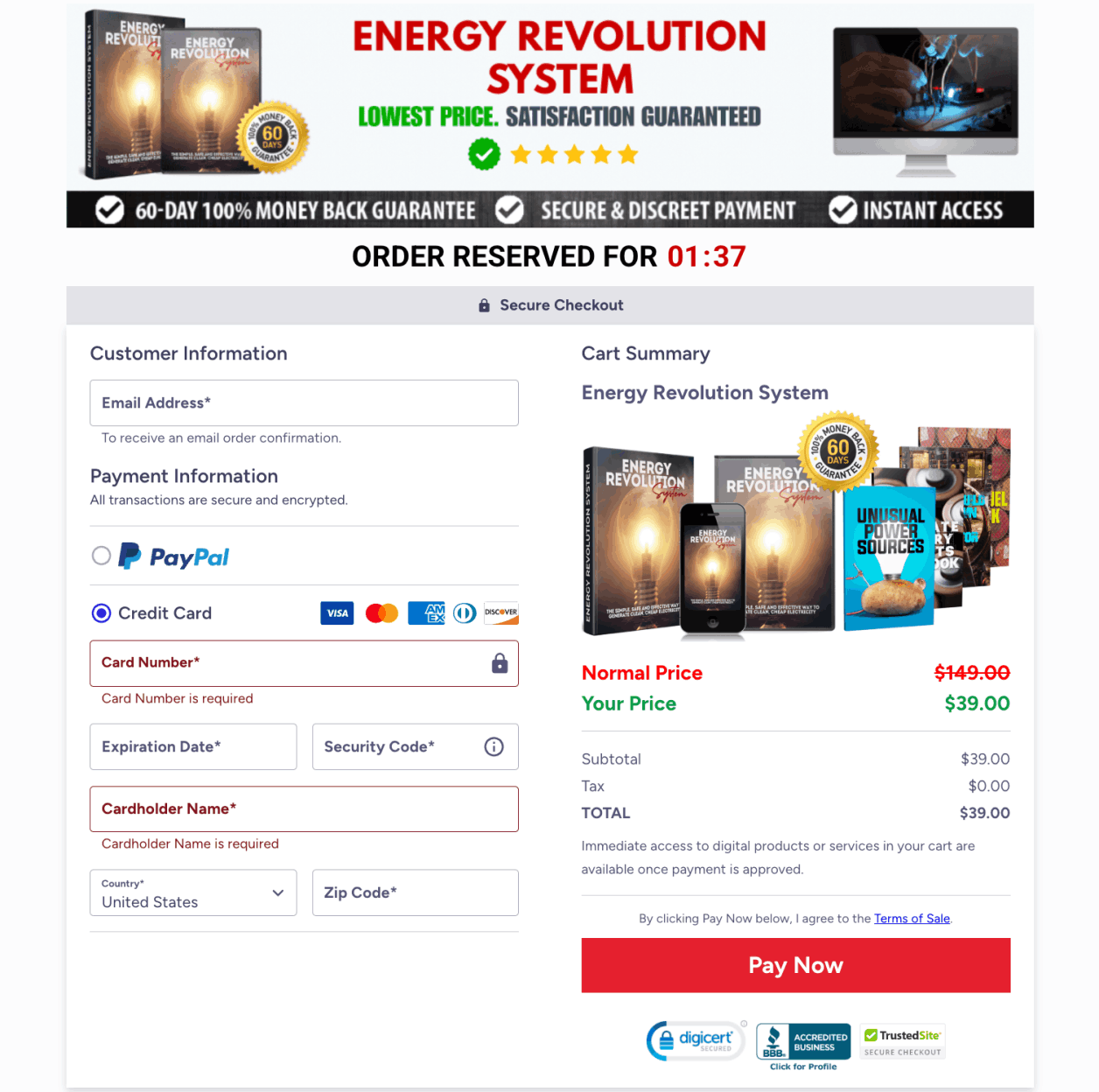 Energy Revolution System Secured Order Form